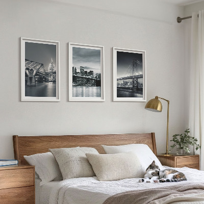 Lot de 3 tableaux pour salon Ponts, architecture urbaine, gris