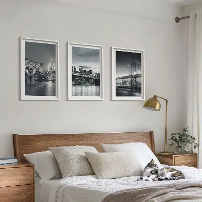 Lot de 3 tableaux pour salon représentant des ponts et de l'architecture urbaine en gris