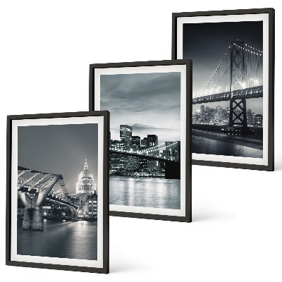 Lot de 3 tableaux pour salon Ponts, architecture urbaine, gris