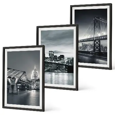 Lot de 3 tableaux pour salon représentant des ponts et de l'architecture urbaine en gris