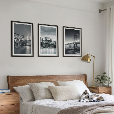 Lot de 3 tableaux pour salon Ponts, architecture urbaine, gris