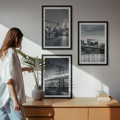 Lot de 3 tableaux pour salon Ponts, architecture urbaine, gris