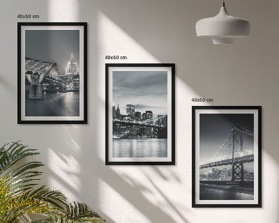 Lot de 3 tableaux pour salon Ponts, architecture urbaine, gris