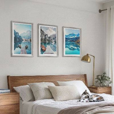 Cadre photo mural Reflets des bateaux sur les lacs de montagne