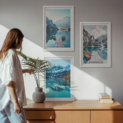 Cadre photo mural Reflets des bateaux sur les lacs de montagne