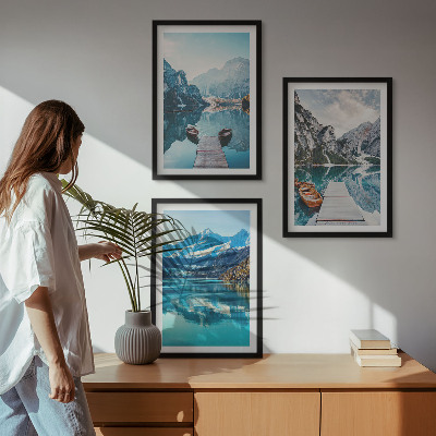 Cadre photo mural Reflets des bateaux sur les lacs de montagne