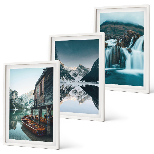 Lot de 3 tableaux pour salon Paysages de montagne, lac en cascade