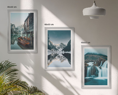 Lot de 3 tableaux pour salon Paysages de montagne, lac en cascade