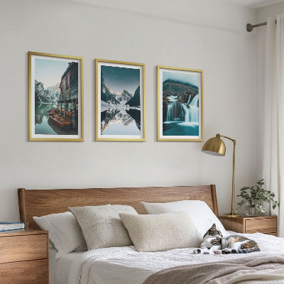 Lot de 3 tableaux pour salon Paysages de montagne, lac en cascade
