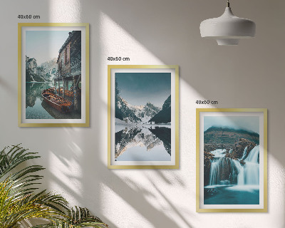 Lot de 3 tableaux pour salon Paysages de montagne, lac en cascade
