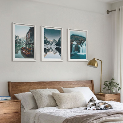Lot de 3 tableaux pour salon Paysages de montagne, lac en cascade