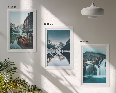 Lot de 3 tableaux pour salon Paysages de montagne, lac en cascade