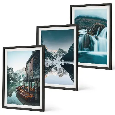 Lot de 3 tableaux pour salon paysages de montagne avec lac en cascade
