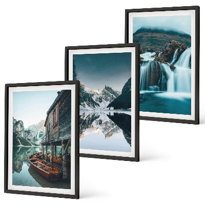 Lot de 3 tableaux pour salon Paysages de montagne, lac en cascade