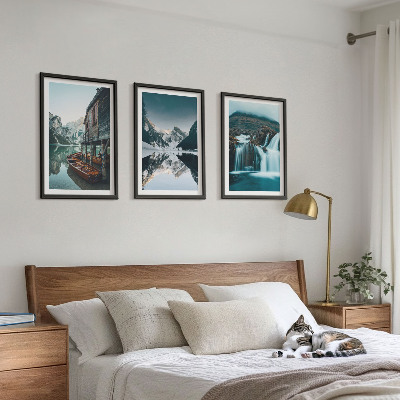 Lot de 3 tableaux pour salon Paysages de montagne, lac en cascade