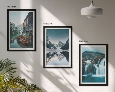 Lot de 3 tableaux pour salon Paysages de montagne, lac en cascade