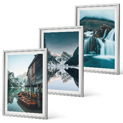 Lot de 3 tableaux pour salon Paysages de montagne, lac en cascade