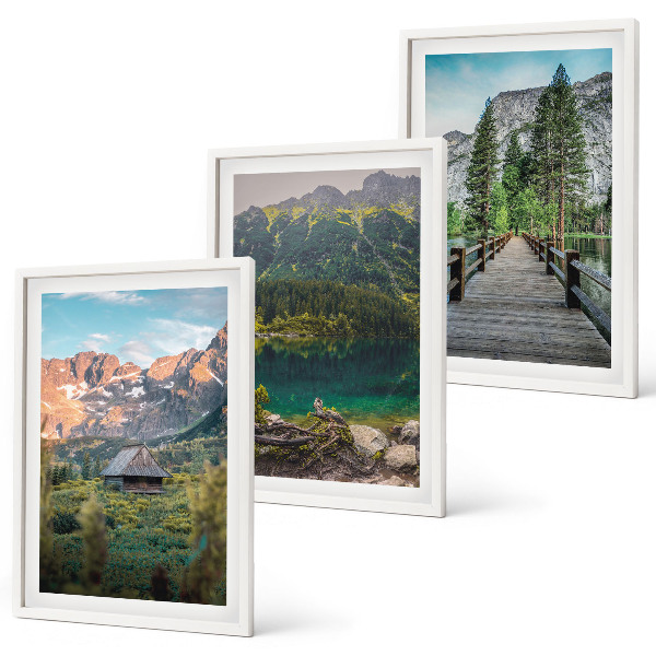 Lot de 3 tableaux pour salon Pont sur un lac au paysage montagneux