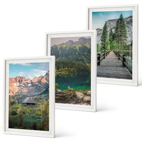 Lot de 3 tableaux pour salon représentant un pont sur un lac au paysage montagneux