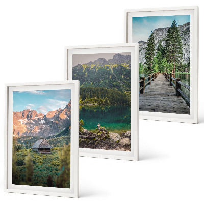 Lot de 3 tableaux pour salon Pont sur un lac au paysage montagneux