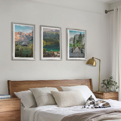 Lot de 3 tableaux pour salon Pont sur un lac au paysage montagneux