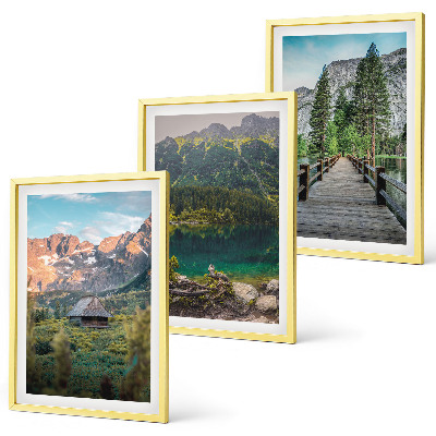 Lot de 3 tableaux pour salon Pont sur un lac au paysage montagneux
