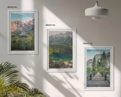 Lot de 3 tableaux pour salon représentant un pont sur un lac au paysage montagneux