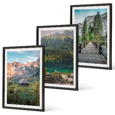 Lot de 3 tableaux pour salon Pont sur un lac au paysage montagneux