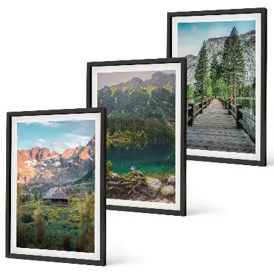 Lot de 3 tableaux pour salon représentant un pont sur un lac au paysage montagneux