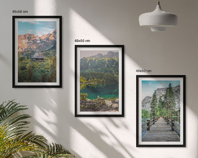Lot de 3 tableaux pour salon Pont sur un lac au paysage montagneux