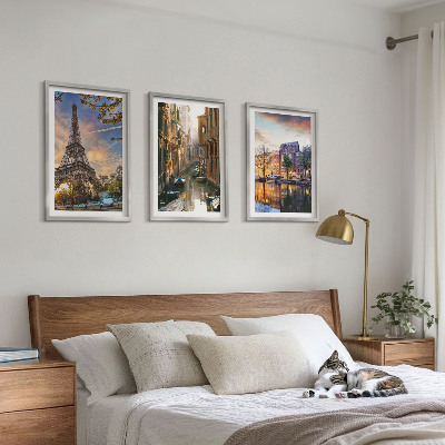 Lot de 3 tableaux pour salon Tour Eiffel Venise Canaux d'Amsterdam