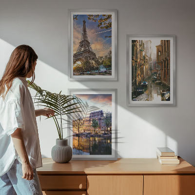 Lot de 3 tableaux pour salon Tour Eiffel Venise Canaux d'Amsterdam