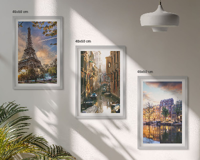 Lot de 3 tableaux pour salon Tour Eiffel Venise Canaux d'Amsterdam