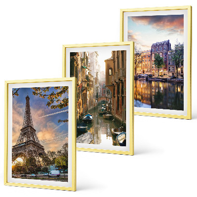 Lot de 3 tableaux pour salon Tour Eiffel Venise Canaux d'Amsterdam