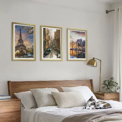 Lot de 3 tableaux pour salon représentant la tour Eiffel, Venise et les canaux d'Amsterdam