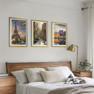Lot de 3 tableaux pour salon Tour Eiffel Venise Canaux d'Amsterdam