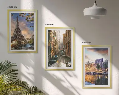 Lot de 3 tableaux pour salon représentant la tour Eiffel, Venise et les canaux d'Amsterdam