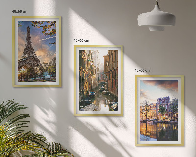 Lot de 3 tableaux pour salon Tour Eiffel Venise Canaux d'Amsterdam