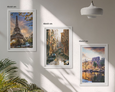 Lot de 3 tableaux pour salon Tour Eiffel Venise Canaux d'Amsterdam