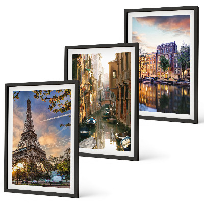 Lot de 3 tableaux pour salon Tour Eiffel Venise Canaux d'Amsterdam