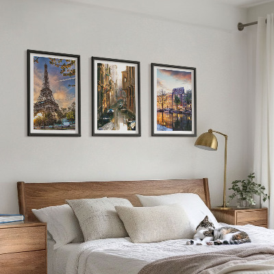 Lot de 3 tableaux pour salon Tour Eiffel Venise Canaux d'Amsterdam