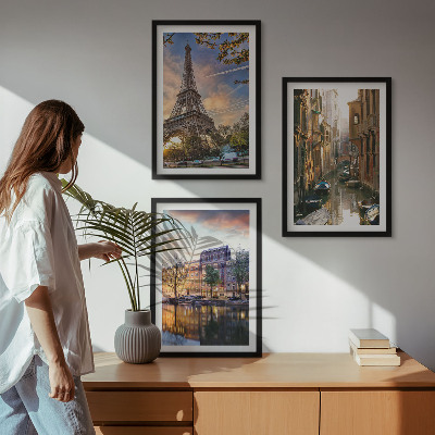 Lot de 3 tableaux pour salon Tour Eiffel Venise Canaux d'Amsterdam