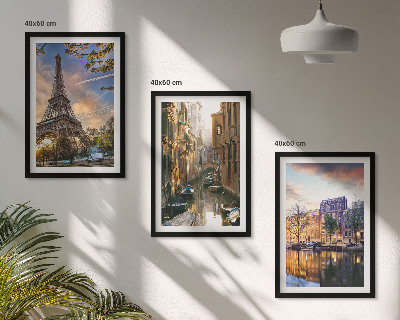 Lot de 3 tableaux pour salon Tour Eiffel Venise Canaux d'Amsterdam