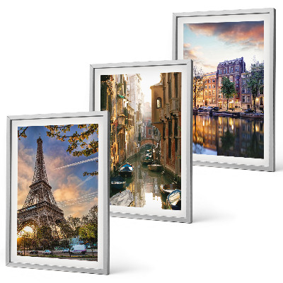 Lot de 3 tableaux pour salon Tour Eiffel Venise Canaux d'Amsterdam
