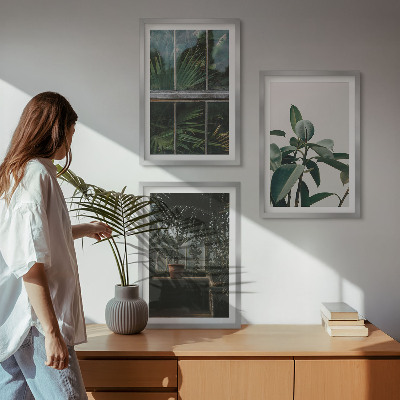 Cadre photo mural Feuilles vertes sur la plante de fenêtre