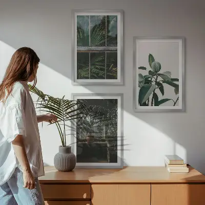 Cadre photo mural feuilles vertes sur plant de fenêtre