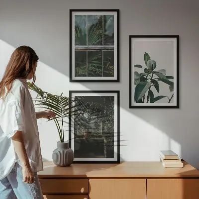 Cadre photo mural feuilles vertes sur plant de fenêtre