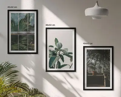 Cadre photo mural feuilles vertes sur plant de fenêtre