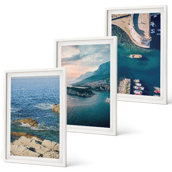Lot de 3 tableaux pour salon Vues sur la mer, falaises, ports
