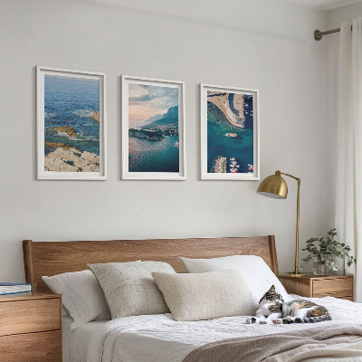 Lot de 3 tableaux pour salon Vues sur la mer, falaises, ports